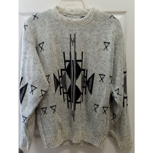 Vintage Sequel LTD Mens Sweater M Gray Black Aztec Wool Blend Pullover Made USA